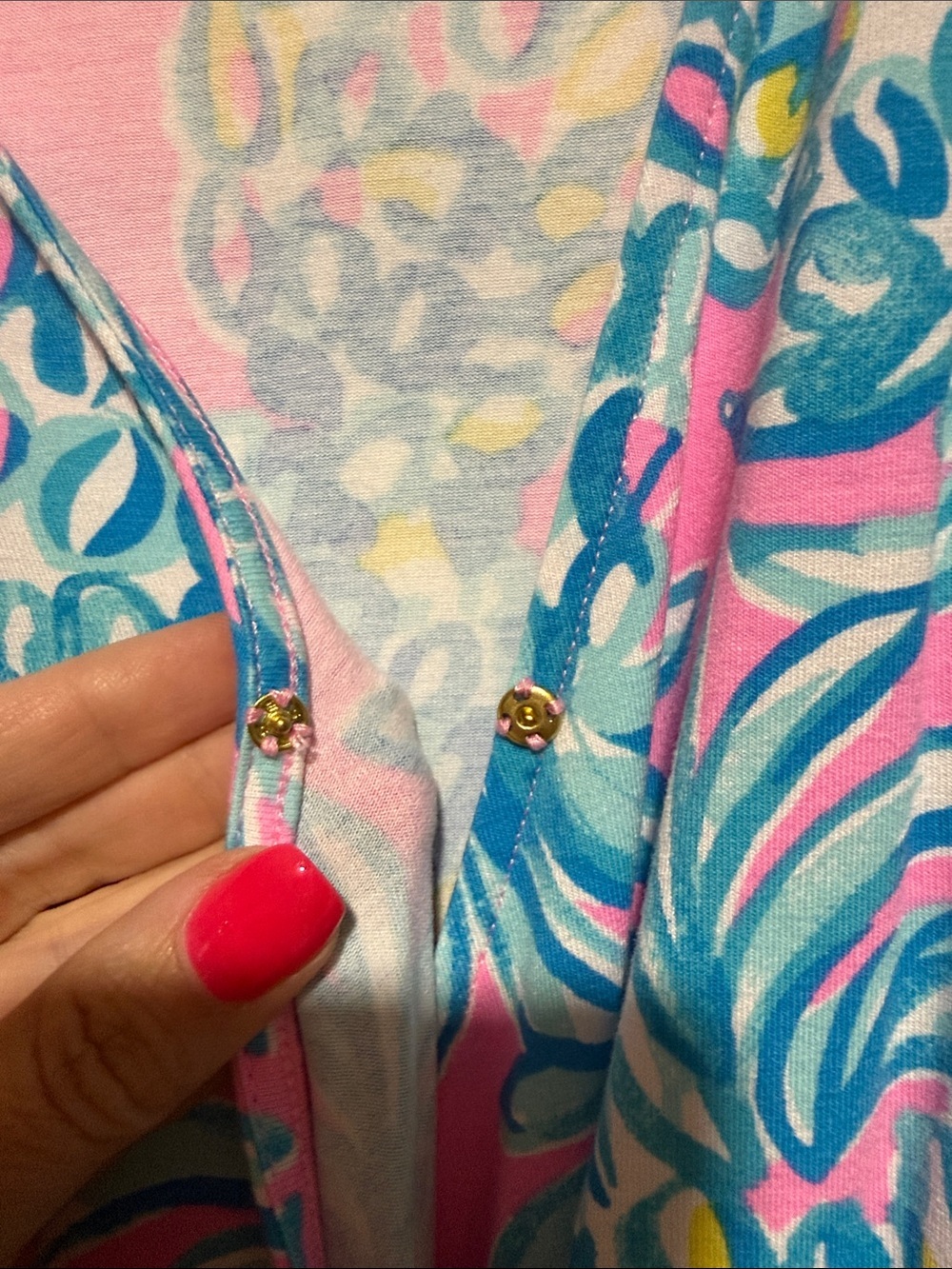 Lilly Pulitzer Pink Midi Dress with Aqua Tropical Motif - Picture 4 of 7